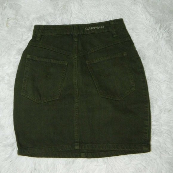 LF Carmar Skirt Olive Green Denim Distressed Mini Skirt Size‎ 25 - Picture 7 of 13